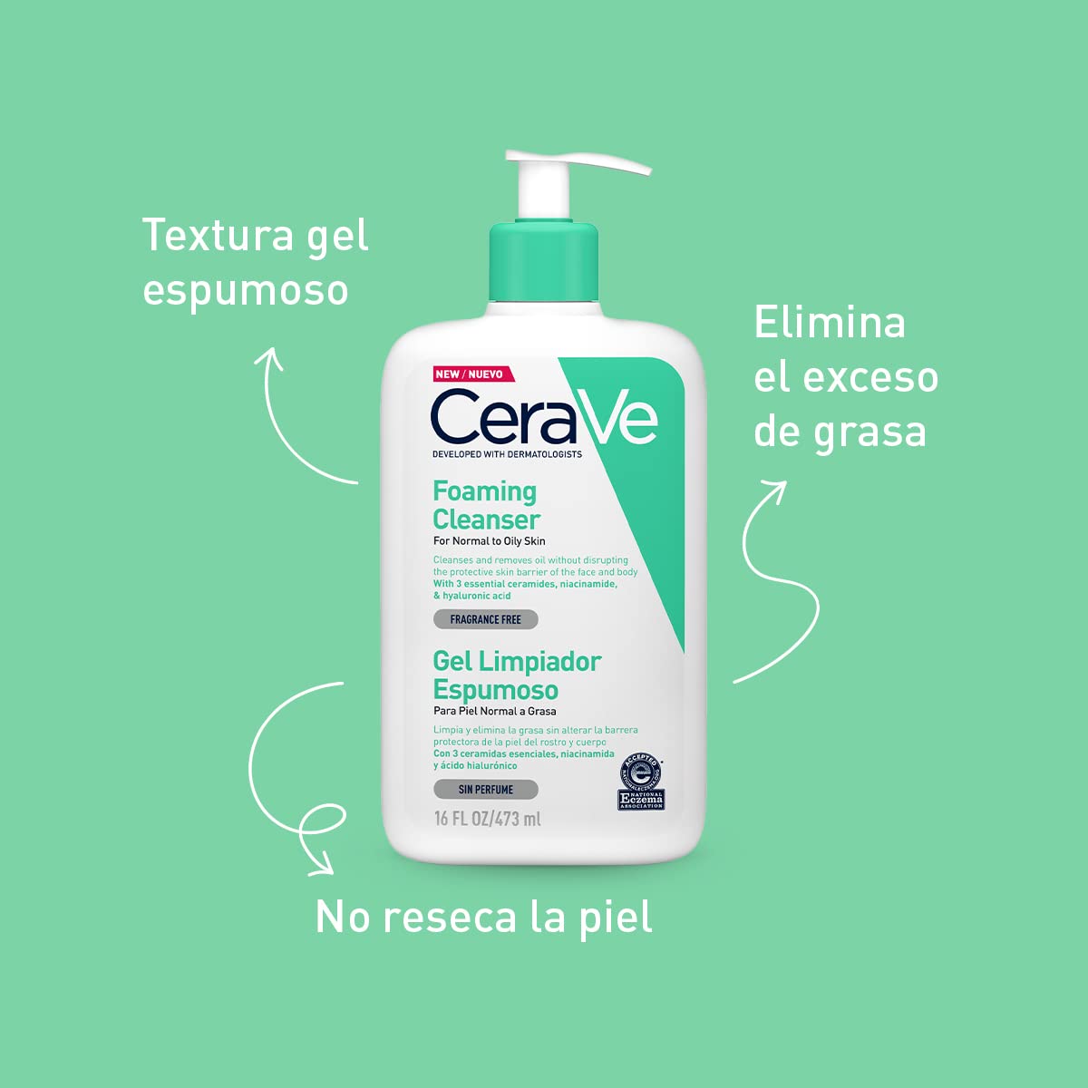 CeraVe Foaming Cleanser | 473ml/16oz | Daily Face, Body & Hand Wash with Niacinamide, for Normal to Oily Skin