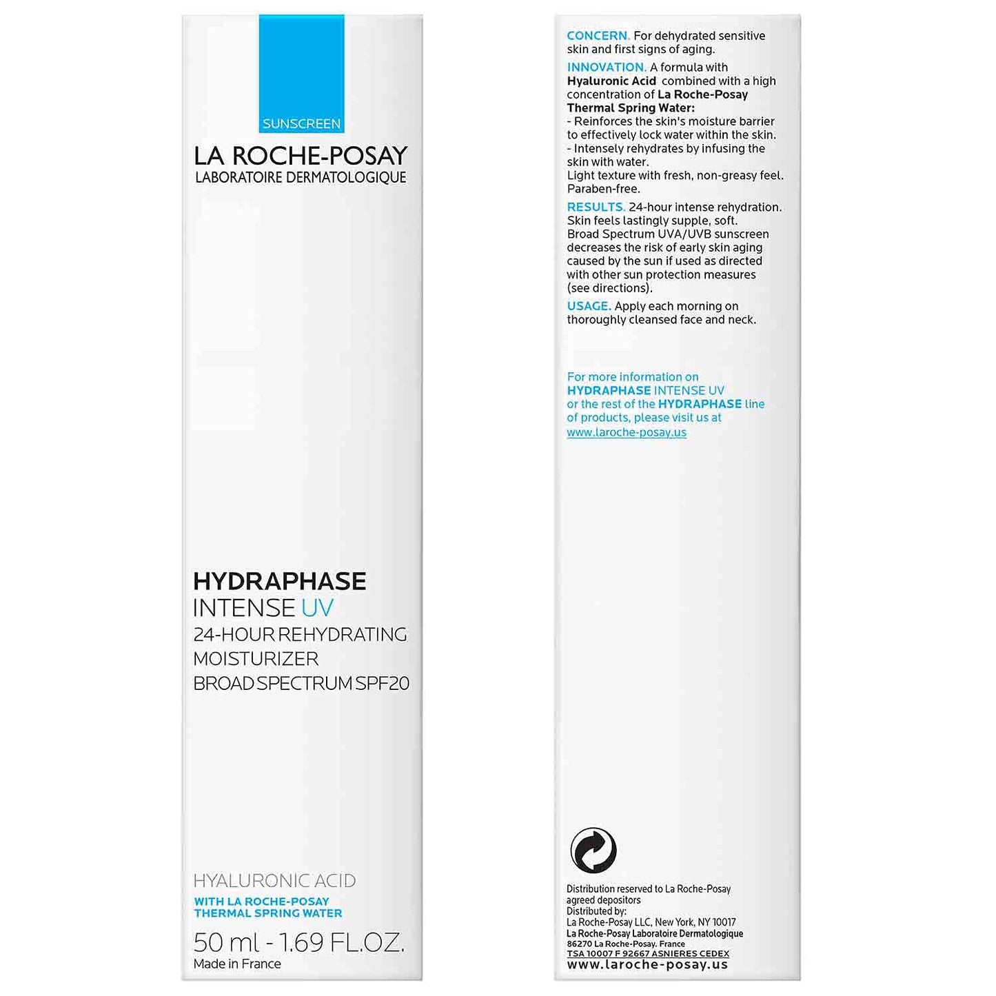 La Roche-Posay Hydraphase Intense UV Face Moisturizer SPF 20 with Hyaluronic Acid, Daily Moisturizer with SPF, Safe for Sensitive Skin, 1.69 Fl Oz