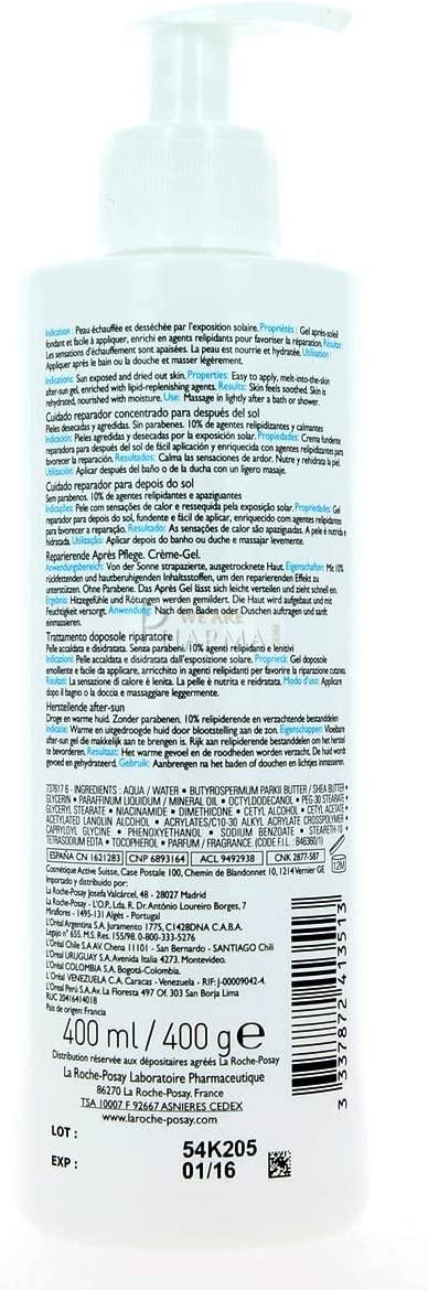 La Roche-Posay Posthelios - Gel Emolliente Lenitivo Doposole Viso E Corpo, 400ml