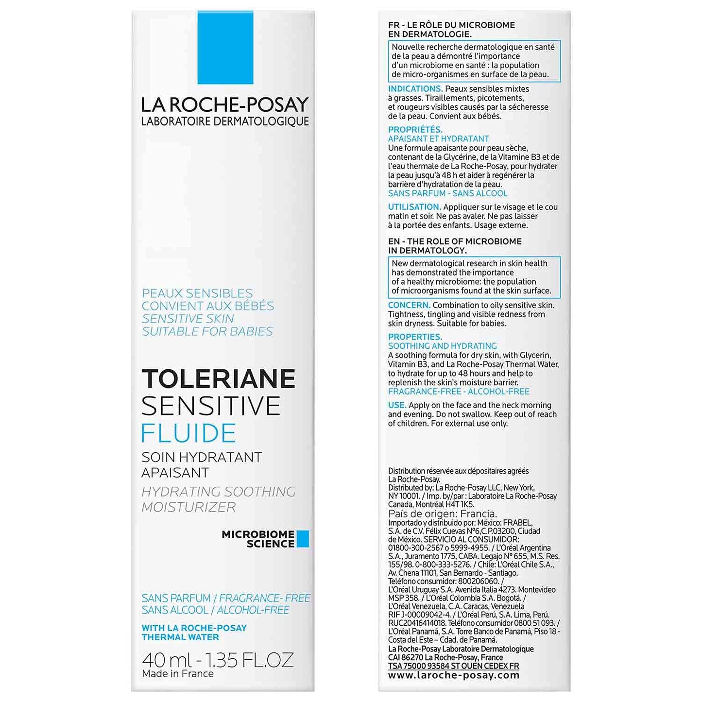 La Roche-Posay Toleriane Sensitive Fluide Protective Moisturizer, Lightweight Oil-Free Face Moisturizer, For Sensitive Skin